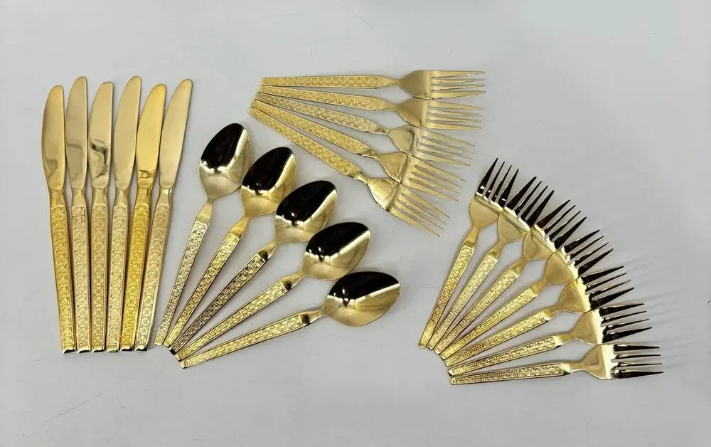 Vtg Thocadero Hollywood Gold Spoons Fork Dinner Knives Korea Stainless